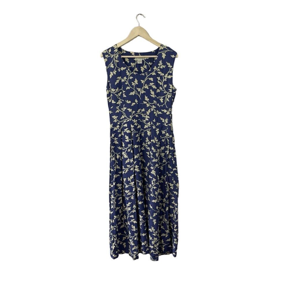 Vintage Banana Republic Medium Dress Midi Maxi Sleeveless Blue Rayon Womens